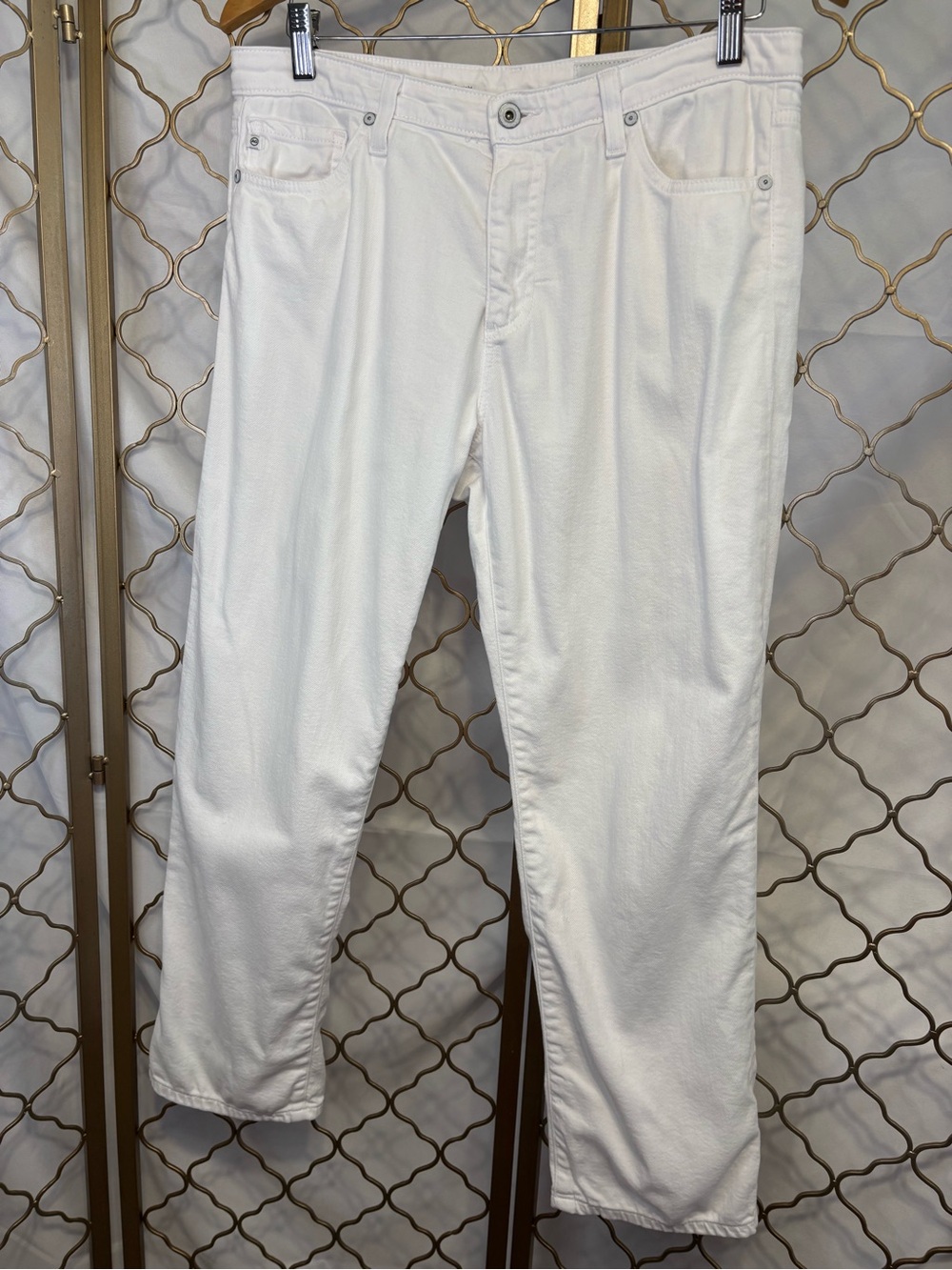 AG Adriano Goldschmied White Mid Rise Slim Straight Women's Jeans / Mari Crop 30